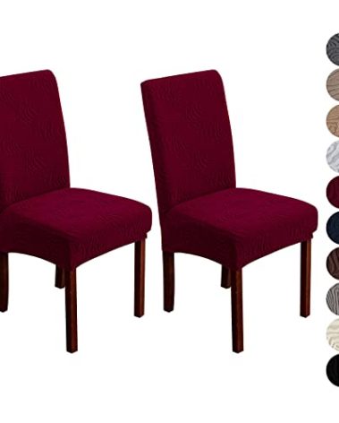 YUEANG Dining Chair Covers, Chair Covers for Dining Room Stretch Parsons Chair Slipcover, for Dining Room Kitchen Chair Protector Cover, Removable, Washable (Wine Red, 2 Pack)