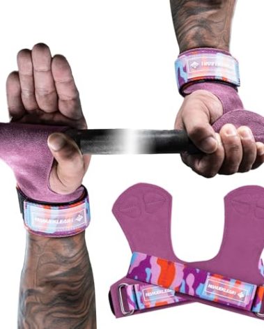 MANUEKLEAR Gym Straps, Double Leather Lifting Straps for Men Deadlift with Cushion Wrist Loop, Gym Lifting Wrist Wraps for Weightlifting