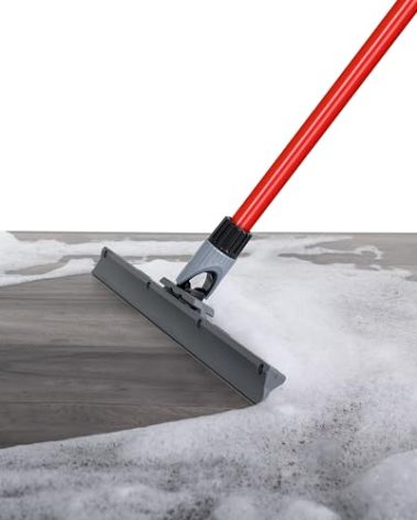 Heavy Duty Floor Squeegee for Concrete and Tile Floor - Silicone Squeegee Broom Floor Scrubber - Large Single Cast Rubber Blade Aluminum Long Handle 360° Swivel Joint - Garage Shower Window Cleaning