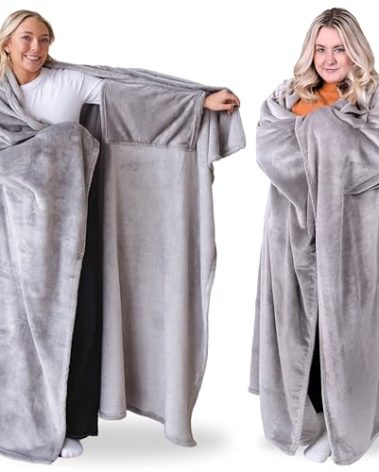 Super Blanky Wearable Blankets for Women, Adult Wearable Blanket Men, Christmas Gifts for Women, Comfy Girlfriend Birthday Gifts for Her, Wife Birthday Gift Ideas, Blanket With Sleeves - Light Gray