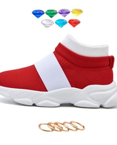 Boy Sneakers Girls Kids Red Shoes Birthday Party Gift with 7 Rings and 5 Gems