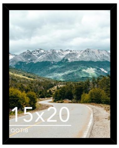 QOTIB Wood 15x20 Picture Frame Black for Wall Hanging, 15 x 20 Frame Photo Frame for Wall Horizontally or Vertically, Black, 1 Pack