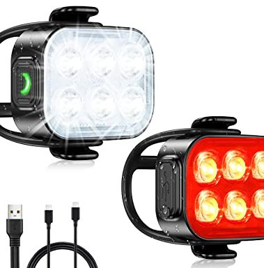 Zewdov Bike Lights for Night Riding, USB Rechargeable Bike Lights Front and Back, Waterproof IP65 Bicycle Light, 4+6 Modes Bike Headlight and Tail Light Set,1.5 Hrs Fast Charging, Easy to Install