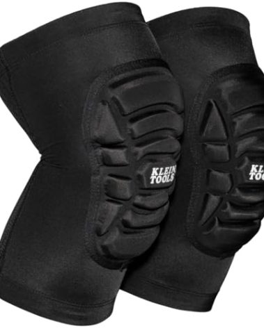 Klein Tools 60614 Knee Pads, Lightweight Padded Knee Sleeves, Breathable Mesh Back, Elastic Cuff with Slip-Resistant Silicone, S/M, Black