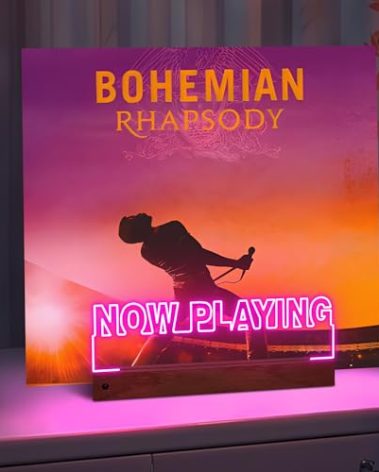 CoolGift Mart Now Playing Vinyl Record Stand Desktop, Light up Record Holder, Wooden Acrylic Display with 16 Color Lights for Albums, Room Decor, Gift for Vinyl Lovers