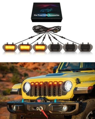 OKLSG Front Bumper LED Grill Lights for Jeep Wrangler JL Gladiator JT 2025 2024 Raptor Marker Lights Bars JL JT Exterior Accessories(Yellow)