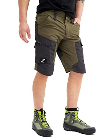 RevolutionRace Men's RVRC GP Shorts, Durable and Water Repellent Hiking Shorts for All Outdoor Activities, Dark Olive, L