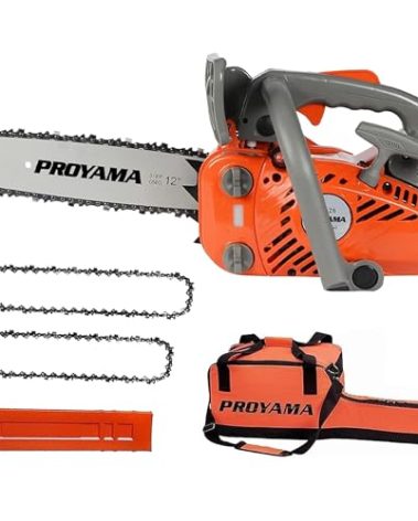 PROYAMA 26CC 2-Cycle Top Handle Gas Powered Chainsaw 12 Inch Petrol Handheld Cordless Chain Saw for Tree Wood Cutting with 2 chains(12inch)