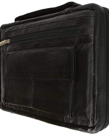 Genuine Leather Large Book Covers Bible Covers with Handle (Black)