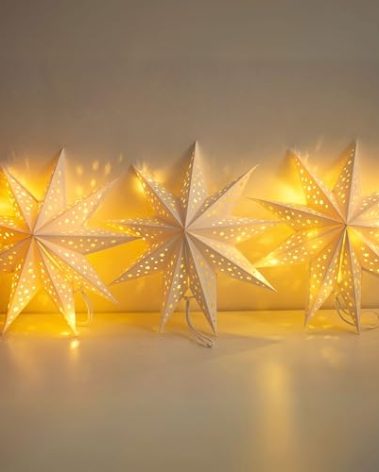 JINKEYULV Paper Star Lantern 3PCS Christmas Paper Stars Lantern 13.78 inch 9 Points Paper Star Lantern Hanging 3D Christmas Paper Star Hanging Star Foldable for Wedding Xmas White decoración navideña