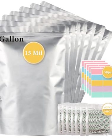 30pcs 2 Gallon Mylar Bags for Food Storage (15 Mil Extra Thick) with Oxygen Absorbers 500CC (60 pcs), Stand-Up Zipper Pouches Resealable and Heat Sealable Bags for Long Term Food Storage(13"x17")