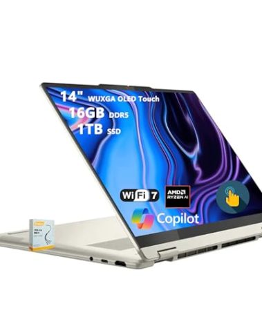 Lenovo Yoga 7 2-in-1 Copilot+ AI PC Laptop | 14" WUXGA OLED Touch (100% DCI-P3) | AMD Ryzen AI 5 340 (Up to 50 Tops) | 16GB DDR5 1TB SSD | for Creator Business Professional Win11 w/DLCA Accessory