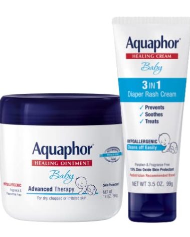 Aquaphor Baby Healing Ointment (14 Oz) + 3-in-1 Diaper Rash Cream (3.5 Oz), Hypoallergenic and Fragrance Free Skin Care Set for Babies