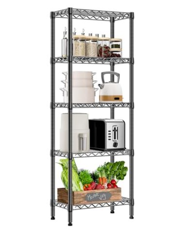 M MZG 450 lbs Storage Shelves 5 Tier Shelving Units for Storage, Steel Organizer Wire Rack, Adjustable Height, Wire Shelving Unit for Bathroom Kitchen Closet, Black 11.8" D x 21.7" W x 58.3" H
