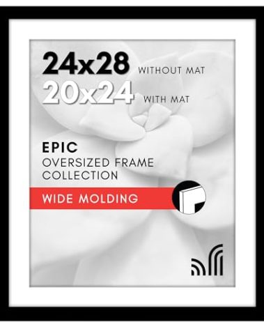 Americanflat 24x28 Picture Frame with Polished Plexiglass - Use as 20x24 Frame with Mat or Display 24x28 Photo Without Mat - Epic Collection - Wide Picture Frames for Wall Display - Black