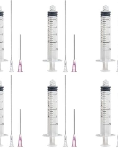 6PCS 10ml Ink Syringes with 16Ga 18Ga Blunt Tip Needle for Refilling Ink Cartridges,Glue Application,Liquid Dispensing and Measuring