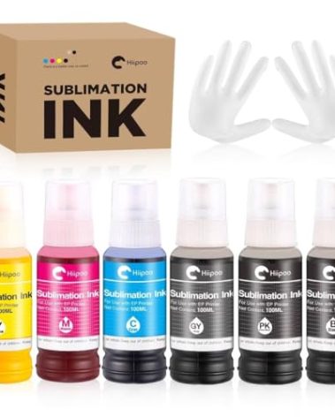 Hiipoo 600ML Sublimation Ink for ET-8500 ET-8550 Wide-Format Supertank Printers Heat Press Transfer on T-Shirt Tumblers (6x100ML, BK PB C M Y GY)