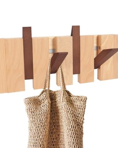 Biojindsc Natural Wooden Coat Rack Wall Mount, Piano Hooks for Hanging,Home Decorative Wall Coat Rack,Wooden Coat Hooks for Hanging Jackets/Keys/Hats/Robes and Towels/Plants/Bags (Two Tone, 4 Hooks)