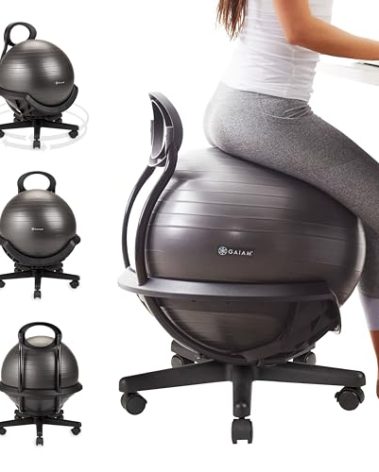 Gaiam Ultimate Balance Ball Chair with Swivel Base - Premium Exercise Stability Yoga Ball Ergonomic Chair for Home and Office Desk - Air Pump, Exercise Guide