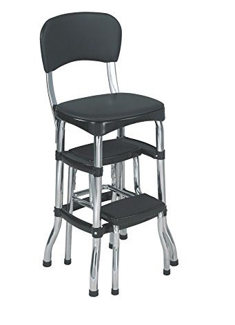 Cosco 11120CBB1E Black Retro Counter Chair / Step Stool, Black