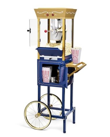 Nostalgia Popcorn Maker Machine - Professional Cart With 8 Oz Kettle Makes Up to 32 Cups - Vintage Popcorn Machine Movie Theater Style - Navy & Gold