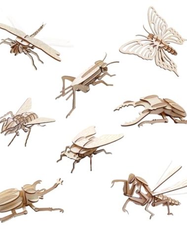 ELX Wooden 3D Puzzles for Kids 6+, 8 Piece Set Insect Animal Models, Wood Building Kits DIY Wooden Crafts Stem Toys peresents for Kids and Adults