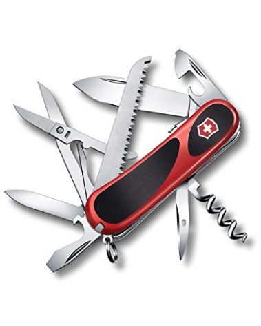Victorinox Evolution S17 Grip Swiss Army Knife, 15 Functions, Swiss Made Pocket Knife with Large Blade, Screwdriver and Lock Blade - Red/Black