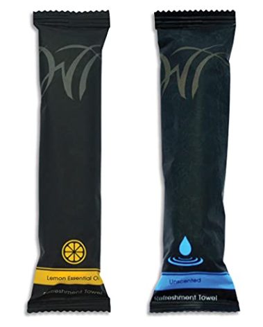 White Towel Services 8" x 8" inch Moist Cotton Towel Individually Wrapped - Lemon and Unscented (Case of 100) *