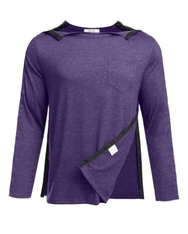 Deyeek Men's Post Shoulder Surgery Recovery Shirts Full Tear Away Long Sleeve Snap Chemo Port Access Shirt