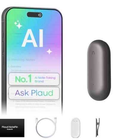 Plaud NotePin Voice Recorder, AI Voice Recorder, App Control, AI Notetaker, AI Transcribe & Summarize, Support 112 Languages, 64GB Memory, Audio Recorder for Lectures, Meetings, Cosmic Gray