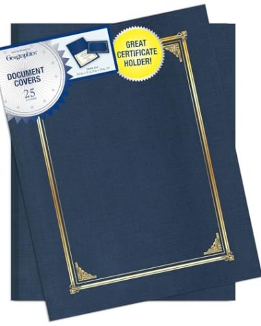 Geographics Classic Linen Document Covers, 12.5” x 9.75”, Navy Blue (25 Pack)