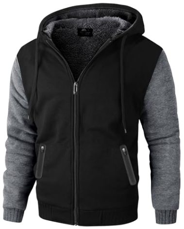ZITY Men's Zip Up Hoodie Heavyweight Winter Sweatshirt Fleece Sherpa Lined Warm Jacket