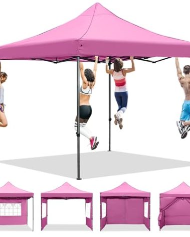 GDY 10'x10' Easy Set Up Camping Canopy, Pop Up Tent with 4 Piece Sidewalls, Easy Up Canopy for Events, Parties, Gatherings, Camping, Pink.