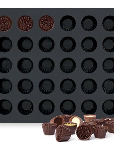 Bite Size Peanut Butter Cup Molds 30 Cups Silicone Chocolate Candy Mold Mini Tart Pan for Keto Fat Bombs, Reese, Jello, Brownies, Cordial Black