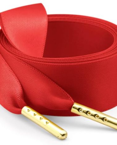 WEGOODZF Ribbon Satin Sneakers Shoelaces: 2 Pair 22mm Wide 71 inch Red + Gold Metal Tips Flat Silk Shoe Laces