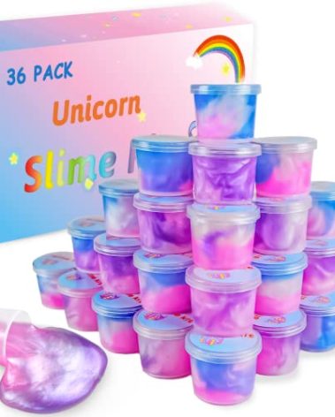 36 Packs Unicorn Slime Kit, Unicorn Party Favors for Kids, Pretty Stretchy & Non-Sticky Galaxy Slime Pack, Slime Party Favors for Girls & Boys Goodie Bag Stuffers
