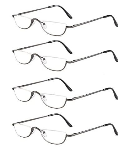 KoKoBin Half Reading Glasses - 4 Pairs Half Rim Metal Frame Glasses Spring Hinge Readers for Men and Women, Gunmetal 1.50