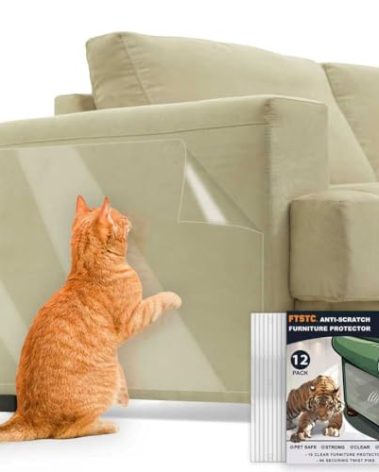 FTSTC Anti Cat Scratch Furniture Protector, 12-Pack, Furniture Protectors from Cats Scratching, Heavy Duty Self-Adhesive Couch Protector for Cats, Transparent Scratch Deterrent for Door Walls