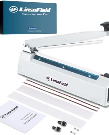 LinsnField Sealer Pro, Patented 8-inch Impulse Heat Sealer, 2-mm Sealing Width Super Heavy Duty Bag Sealing Machine with Extra 2 Replacements, 1Fuse Included, White