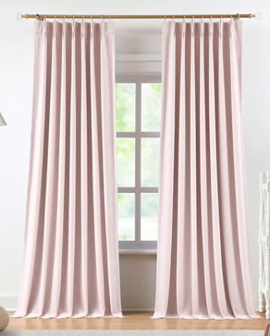 Vision Home Soft Pink Pinch Pleated Full Blackout Curtains Linen Blended Room Darkening Curtain Panels 95 inch for Living Room Bedroom Thermal Insulated Pinch Pleat Drapes with Hooks 8FT 40" Wx95 Lx2