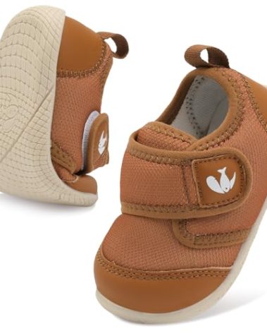 FEETCITY Toddler Barefoot Shoes Flexible Toddler Shoes Boys Girls Walking Shoe Infant Tennis Shoe Wide Kids Sneakers Size 4-5 Brown