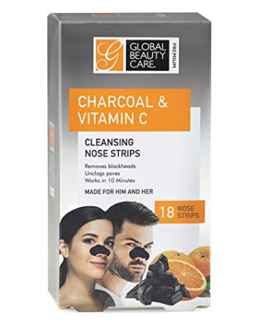 Global Beauty Care Premium 18 Nose Cleansing Strips of Activated Charcoal & Vitamin C Nose Strips For Blackheads Removal Charcoal Blackhead Remover Strips - 18 Ct