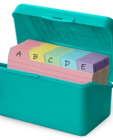 Olivo 3x5 Index Card Holder Box with 100 Cards Dividers Tabs 3"x 5", Teal