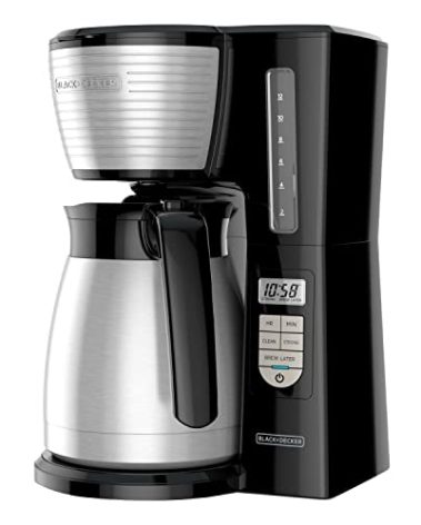 BLACK+DECKER 12-Cup Thermal Programmable Coffee maker, Brew Strength Selector, Auto-clean, Black and Silver