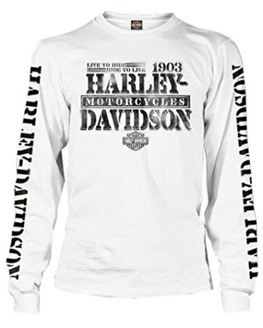 Harley-Davidson Men's Distressed Freedom Fighter Long Sleeve Shirt, White (L)