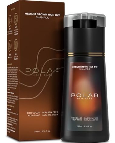 Polar Haircare - Medium Brown Hair Dye Shampoo for Women & Men - Natural Semi Permanent Color Shampoo for Gray Hair Coverage, Vegan - Instant Dye 6.76 Fl Oz