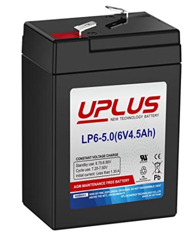 UPLUS 6V 4.5AH Rechargeable Battery, LP6-5.0 SLA AGM Replacement Batteries for ML4-6, Auto Deer Feeder, Camping Lantern, Quick Pump, Game Hunting Camera, Emergency Lighting, Kids Ride on Cars etc.