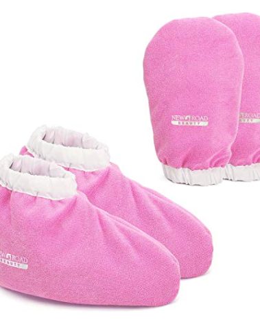 New Road Beauty Paraffin Wax Mitts for Hand and Foot, Thick Heat Therapy Insulated Terry Cloth for Paraffin Treatments, Use for Pedicure Foot Spa - Pink