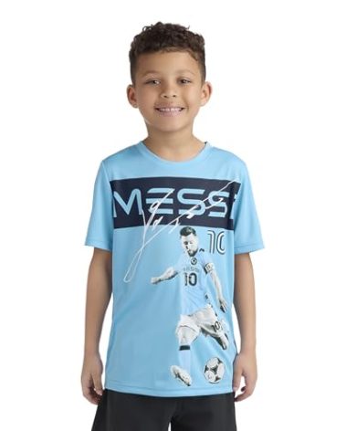 Messi Boys' Lifestyle Short Sleeve Top, Loose-Fit Shirt with Logo, Comfortable, AIR Blue, M (10/12)