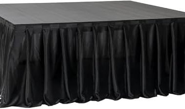 16’ x 28” MyStage Portable Stage Skirt - Black Satin Fabric Adhesive for Events, Performances, & Wedding Staging, High-Quality Wrinkle-Free Platform Skirting Cloth - (Black)